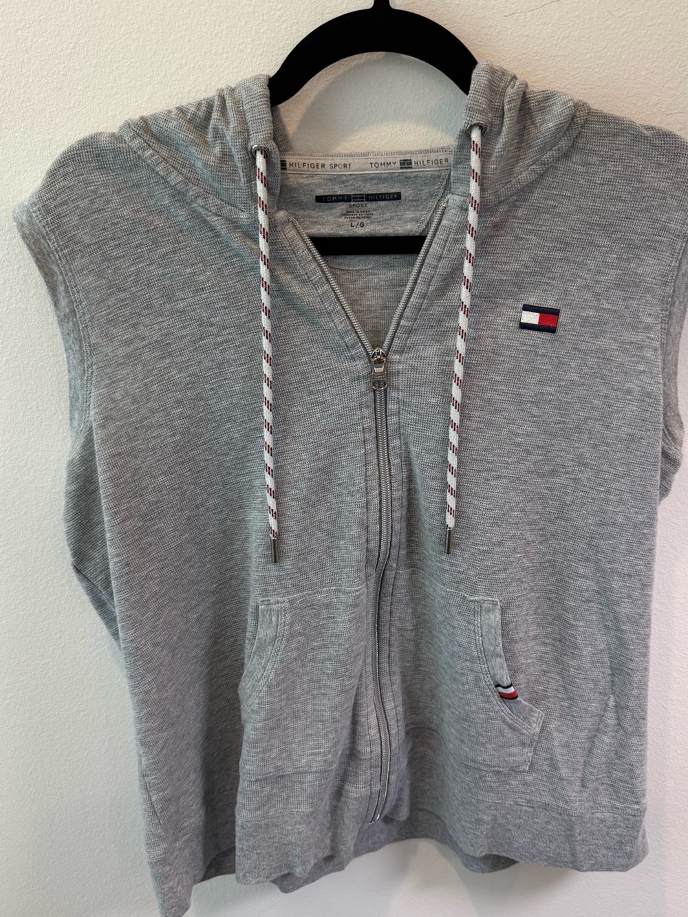 Tommy Hilfiger Sport Gray Sleeveless Zip Hoodie Vest Women’s Large
